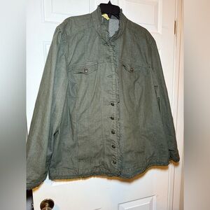 Liz & Me Khaki Green Denim Ruffled Jacket Size 2X Plus Pockets New Preppy